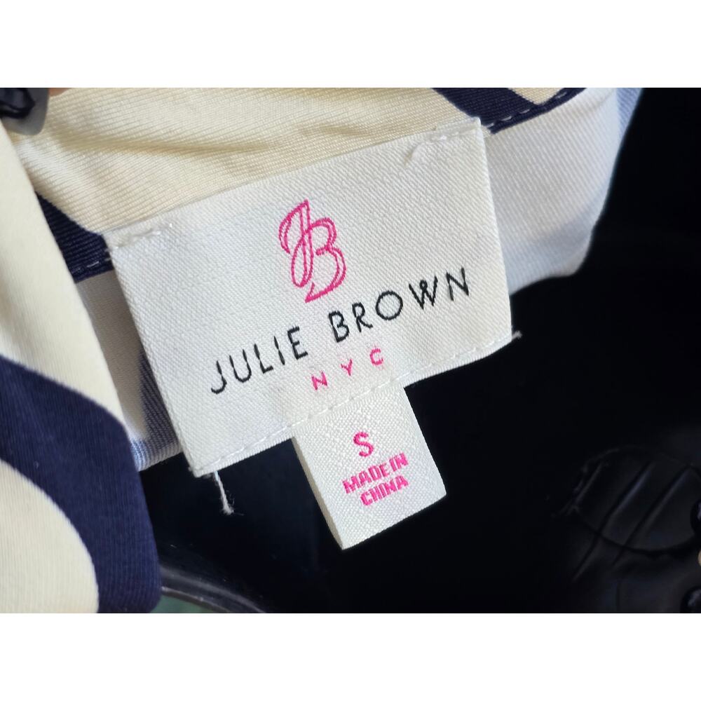 Julie Brown Shift Dress S Navy Ivory Peruzzi Wrap Tie-Waist 3/4 Sleeve Party - Picture 9 of 9